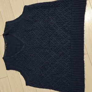 Sweater Vest Womens 3X Knit Crochet Front Acrylic Navy plus size stretchy